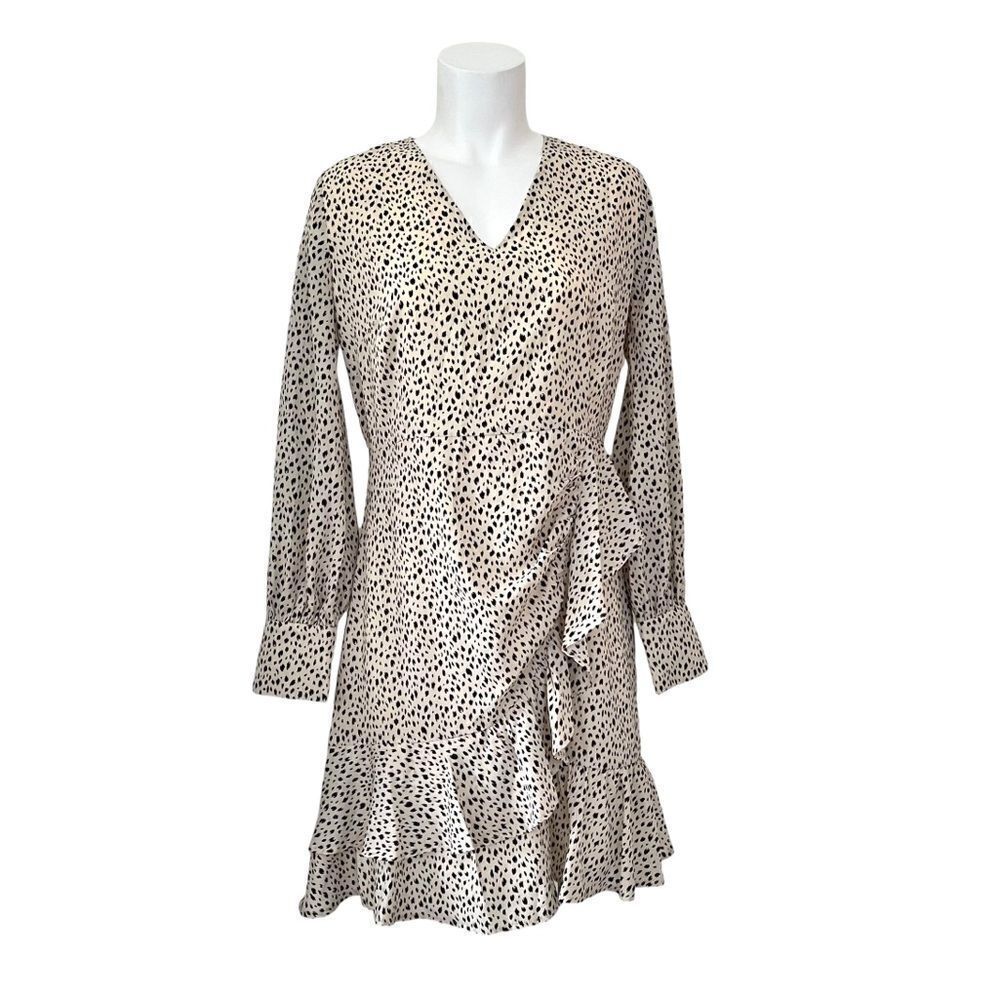 Halogen Black Dots Long Sleeves Ruffled Mini Dress